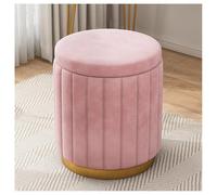 Pobbycrafm Round Velvet Storage Ottoman, Storage Footstools for Living Room 43x34x34cm Gold Metal Base Vanity Stool with Removable Lid for Living Room Bedroom Dorm Pink