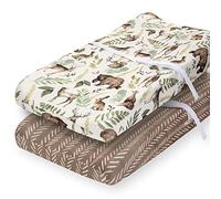 Pobibaby - 2 Pack Premium Changing Pad Cover - Ultra-Soft Cotton Blend, Stylish Woodland Pattern, Safe and Snug for Baby (Wildlife)
