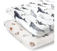 Pobibaby - 2 Pack Premium Pack N Play Sheets Fitted for Standard Pack and Plays and Mini Cribs - Ultra-Soft Jersey Knit, Stylish Ocean Pattern, Safe and Snug for Baby (Seaside)