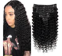 Pobokix Deep Wave Hair Extensions for Black Women Unprocessed Brazilian Human Hair 8 Pieces Remy Hair Extensions Clip on Human Hair with 18 Clips