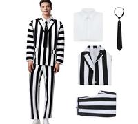 Poboola Beetle Betelgeuse Costume Men Black and White Striped Juice Halloween Cosplay Suit Comedy Horror Movie Scary Outfit M
