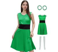 Poboola Buttercup Costume Adult Blossom Bubbles Costumes Dress Women's Halloween Ladies Character Cartoon with Accessories, Green, Medium
