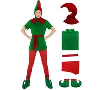Poboola Christmas Elf Costume for Women Santa's Helper Costume for Adult Funny Grumpy Elfs Hat Outfit Holiday Party Cosplay 2XL