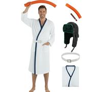 Poboola Cousin Eddie Costume Christmas White Robe Set with Trapper Hat Belt Vacation Halloween Christmas Cosplay Suit S/M