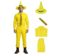 Poboola Curious Monkey Man in The Yellow Hat Costume Halloween World Book Day Cosplay Shirt Pants Polka Dot Tie Suit for Adult