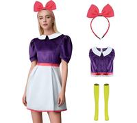 Poboola Daisy Duck Costume For Adult Mouse Friends Dress With Bow Hairband Sock Animal Cosplay Halloween Short Skirt S
