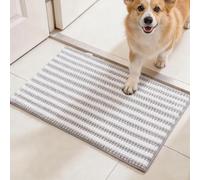pobopobo Dog Door Mat for Muddy Paws - Absorbent & Washable Chenille Rug, Non-Slip Dirt Trapper for Indoor Outdoor Entryway, Quick Dry Pet Mat for Muddy Dogs (Striped Light Gray&White, 30" x 18")