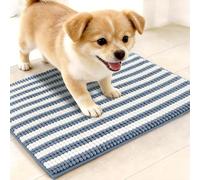 pobopobo Dog Door Mat for Muddy Paws - Absorbent & Washable Chenille Rug, Non-Slip Dirt Trapper for Indoor Outdoor Entryway, Quick Dry Pet Mat for Muddy Dogs (Striped Gray-Blue&White, 24" x 16")