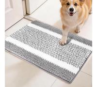 pobopobo Dog Door Mat for Muddy Paws - Absorbent & Washable Chenille Rug, Non-Slip Dirt Trapper for Indoor Outdoor Entryway, Quick Dry Pet Mat for Muddy Dogs (Light Gray&White, 30" x 18")