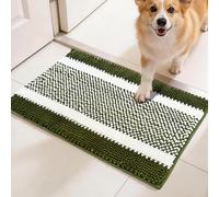 pobopobo Dog Door Mat for Muddy Paws - Absorbent & Washable Chenille Rug, Non-Slip Dirt Trapper for Indoor Outdoor Entryway, Quick Dry Pet Mat for Muddy Dogs (Green&White, 30" x 18")