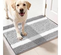 pobopobo Dog Door Mat for Muddy Paws - Absorbent & Washable Chenille Rug, Non-Slip Dirt Trapper for Indoor Outdoor Entryway, Quick Dry Pet Mat for Muddy Dogs (Light Gray&White, 36" x 24")