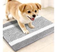 pobopobo Dog Door Mat for Muddy Paws - Absorbent & Washable Chenille Rug, Non-Slip Dirt Trapper for Indoor Outdoor Entryway, Quick Dry Pet Mat for Muddy Dogs (Light Gray&White, 24" x 16")