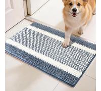 pobopobo Dog Door Mat for Muddy Paws - Absorbent & Washable Chenille Rug, Non-Slip Dirt Trapper for Indoor Outdoor Entryway, Quick Dry Pet Mat for Muddy Dogs (Gray-Blue&White, 30" x 18")