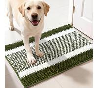pobopobo Dog Door Mat for Muddy Paws - Absorbent & Washable Chenille Rug, Non-Slip Dirt Trapper for Indoor Outdoor Entryway, Quick Dry Pet Mat for Muddy Dogs (Green&White, 36" x 24")