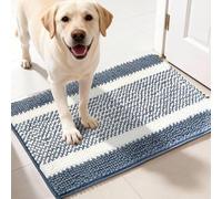 pobopobo Dog Door Mat for Muddy Paws - Absorbent & Washable Chenille Rug, Non-Slip Dirt Trapper for Indoor Outdoor Entryway, Quick Dry Pet Mat for Muddy Dogs (Gray-Blue&White, 36" x 24")