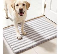 pobopobo Dog Door Mat for Muddy Paws - Absorbent & Washable Chenille Rug, Non-Slip Dirt Trapper for Indoor Outdoor Entryway, Quick Dry Pet Mat for Muddy Dogs (Striped Light Gray&White, 36" x 24")