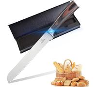 Pobowlgarls Serrated Bread Knife - High Carbon Ultra Sharp Stainless Steel Kitchen Knife with Wood Handle, for Cutting Crusty Breads, Cake & Frozen Meat (8 Inch)