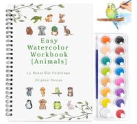 pobuu Watercolour Workbook,15 Animal Patterns of Original DIY Designs,16 Colors Watercolour Paint Set with Brush Palette,Beginner-Friendly Water Colour Workbooks,Water Colouring Book for Adults