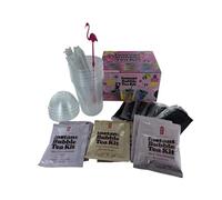 Pocas Instant Bubble Tea Kit Variety Box (6 Drinks) with Real Tapioca Pearls - Brown Sugar, Strawberry & Taro Milk Tea Powders - Includes Cups, Lids, Straws & Stirrer