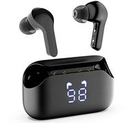 PocBuds Wireless Earbuds, Bluetooth 5.3 Headphones with ENC Mic, 2023 Earpods 40H Deep Base Wireless Earphones IP5 Waterproof, LED Display USB-C Charging Case Ear buds