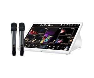 POCDOKYZ 15.6-Inch 5-in-1 Karaoke Machine with WiFi 2.4G/5G & Android 10.0, 4K Karaoke Player, 2TB Hard Disk, DSP Digital Audio Processing, Mobile Phone Song Selection, Chinese Karaoke System,White