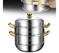 POCDOKYZ 3-layer Stainless Steel Steamer, Home Hot Pot, 2 Stainless Steel Steaming Sheets + Steaming Cloth + Clips, Compatible Gas Stove,Induction Cooker,Electric Stove,40cm