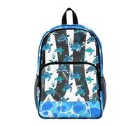 Poceacles 17 Inches Clear PVC Backpack for Kids Boys Girls Transparent Bookbag See Through School Daypack Middle High School Backpacks Rucksack Schoolbag, Sea Turtle Blue