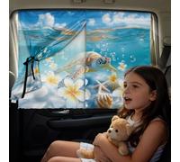 Poceacles 2 Pcs Car Shades for Side Windows, Car Sunshades Double Layers Full Privacy/Semi-Transparent Options UV Protection Magnetic Auto Interior Curtain, Sea Turtle Frangipani Flower Blue