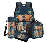 Poceacles 4 PCS Students Backpack Set, Stylish School Backpack Set with Lunch Bag Pencil Case Water Bottle Holder Rucksack for Teens Kids Boys Girls, Schnauzer Dog Leaf Flower