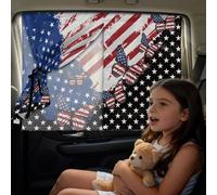 Poceacles 4th of July Sun Shade for Car Side Window 2 Layers Blackout & See-Through UV Blocking Car Window Privacy Shade for Patriotic Auto Decor, American Flag Butterfly Star Black, 2 Pack