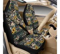 Poceacles 5 Pcs Car Seat Cover Set for Women Men, PU Leather Automotive Front Seat Covers with Seat Belt Covers & Center Console Cover, for Cars Trucks SUV, Aztec Wolf Sunflower Cow Print