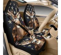 Poceacles 5 Pcs Car Seat Covers Full Set for Women Men, Stars and Stripes Printed Front Seat Covers Seat Belt Pads Center Console Armrest Cover, Easy to Install, Deer American Flag Leaf