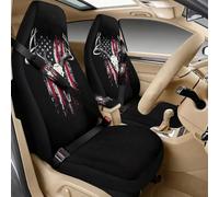 Poceacles 5 Pcs Car Seat Covers Sets Stars and Stripes Car Accessories Center Console Cover Front Seat Covers Seat Belt Pad for Sedan Truck SUV, Deer Skull American Flag Black