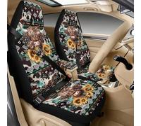 Poceacles 5 Pcs Car Seat Covers Sets Wear-Resistant Car Accessories Center Console Cover Front Seat Covers Auto Seat Belt Pad for Sedan Truck SUV, Aztec Highland Cow Print Brown Teal