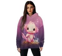 Poceacles Axolotl Violet Womens Hoodies Oversized Sweatshirts Loose Fit Long Sleeve Hooded Sweaters Lightweight Pullover Hooded Sweatshirt Preppy Outfits for Leggings, M