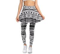 Poceacles Aztec Black White Yoga Leggings with Skirts Yoga Skirted Leggings High Waist Active Golf Tennis Skirt Golf Skapri Leggings with Skirt Skirted Tights Pants, M
