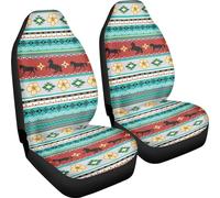 Poceacles Aztec Floral Horse Print Car Front Seat Covers 2Pcs High Back Vehicle Bucket Seat Cover Breathable Front Seats Covers Fit Most Vehicle Sedan Truck
