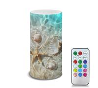 Poceacles Beach Starfish Seashell Flameless Candle Battery Powered with Remote Control 12 Colors 4/8 Hours Timer LED Night Lights Pillar Candle Tealights Beach Themed Home Decor