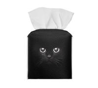 Poceacles Black Cat Print Tissue Box Cover - Leather Cube Square Tissue Box Holder, Office Desk Organizer