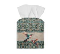 Poceacles Boho Mandala Dragonfly Print Tissue Box Holder for Women with Bottom Belt PU Leather Square Napkin Tissue Dispenser for Kitchen Bathroom Living Room Office