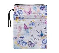 Poceacles Book Sleeve Book Covers for Paperbacks Textbook Hardcover Pouch Protector with Zipper Washable Fabric Reading Accessory 11 x 8.5 Inch, Butterfly Rose Letter Print Violet Blue