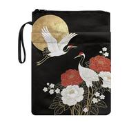 Poceacles Book Sleeve for Hardcover Paperback, Zippered Book Pouch Storage Bag for Adults Teens Girls Boys, 11 x 8.5 Inch, Red-Crowned Crane Japanese Art Style