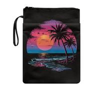 Poceacles Book Sleeve Pouch with Extra Pockets and Zipper, Protective Paperback Hardcover Book Covers, Reading Accessories, Beach Sunset Palm Tree Hawaii