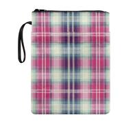 Poceacles Book Sleeve with Pocket Zippered Paperbacks Pouch Cover, Textbook Bible Protector for Book Lovers Readers Friends, Pink Green Blue Plaid