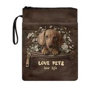 Poceacles Book Sleeve with Pocket Zippered Paperbacks Pouch Cover, Textbook Bible Protector for Book Lovers Readers Friends, Dachshund Dog Daisy Brown Love Pets Love Life Print