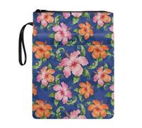 Poceacles Book Sleeve with Pockets Washable Fabric Paperback Book Cover Pouch Protector with Zipper for Hardcover Textbook, 29 x 22 cm, Hibiscus Flower Blue