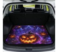 Poceacles Car Cargo Liner Anti-Slip Backing All Weather Trunk Mats Protection Cargo Mat Washable Decorative Scratch-Resistant Auto Trunk Mat for Halloween, Pumpkin Ghost Pattern Violet