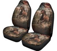 Poceacles Car Front Seat Covers 2 Pcs High Back Vehicle Bucket Seat Cover Breathable Car Decorations Fit Most Vehicle Sedan Truck, Horse American Flag Snowy Mountain
