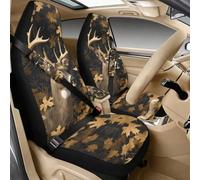Poceacles Car Seat Covers Set of 5 PU Leather Automotive Accessories, Protective Anti-scratch Front Seat Protector for Pet Dog Cat, Comfortable Seatbelt Covers, Camo Hunting Forest Deer Pattern