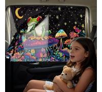 Poceacles Car Shades for Side Windows, Car Sunshades Double Layers Full Privacy/Semi-Transparent Options UV Protection Magnetic Auto Interior Curtain, Frog Mushroom Flower Moon Black